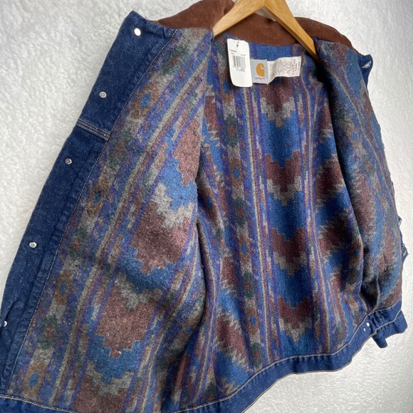 VTG Carhartt Trucker Jacket Aztec Blanket Lined Mens XL PJB008‎ Steel Blue NWT - Picture 12 of 16